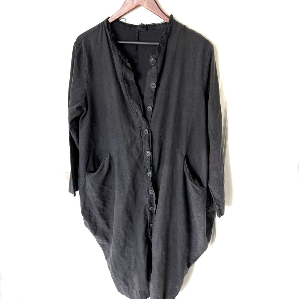 Baci Trade LLC Distressed Minimalist Asymmetrical Tunic Dress Pockets Size M